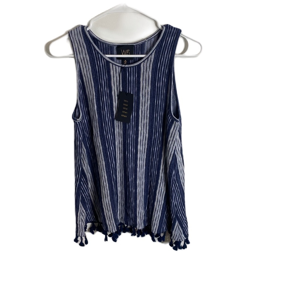 W5 Blue White Striped Tank Top NWT Medium Fringe Waist